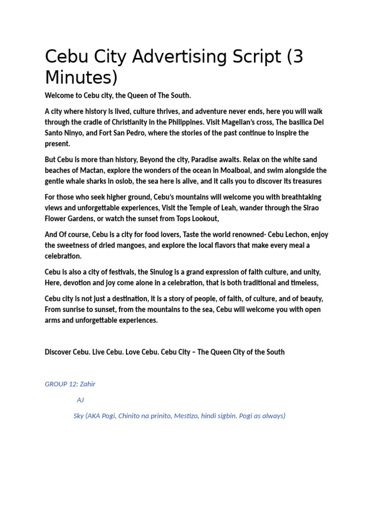 Cebu City Advertising Script | PDF