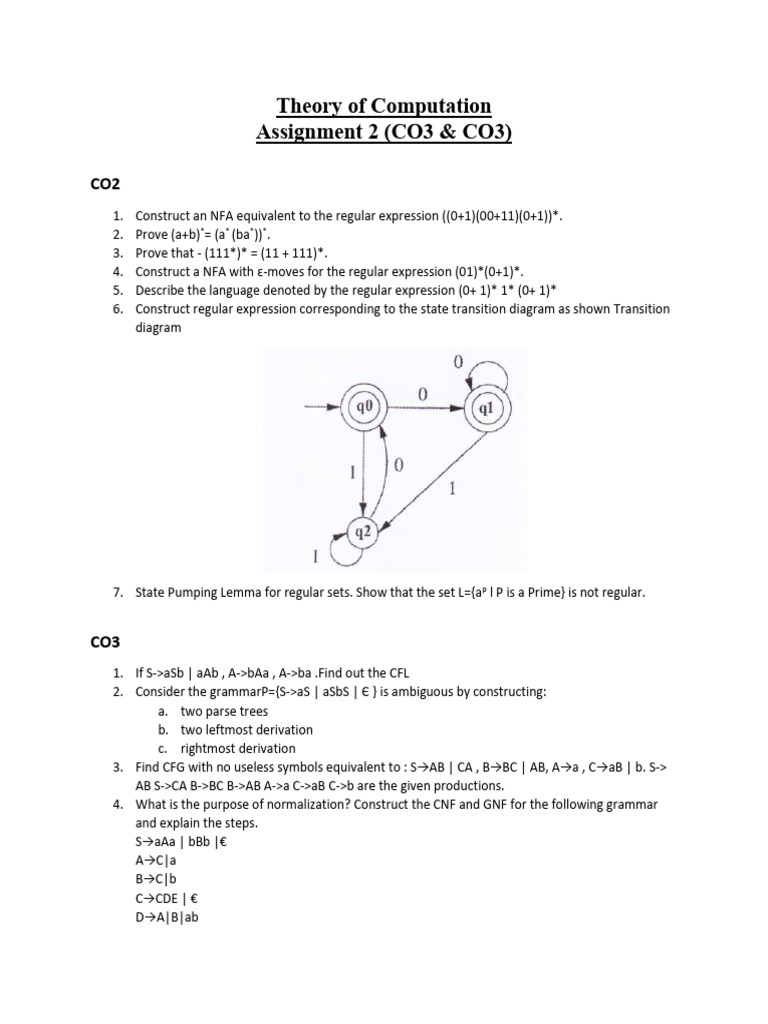 Theory of Computation Assignment 2 Solutions | PDF