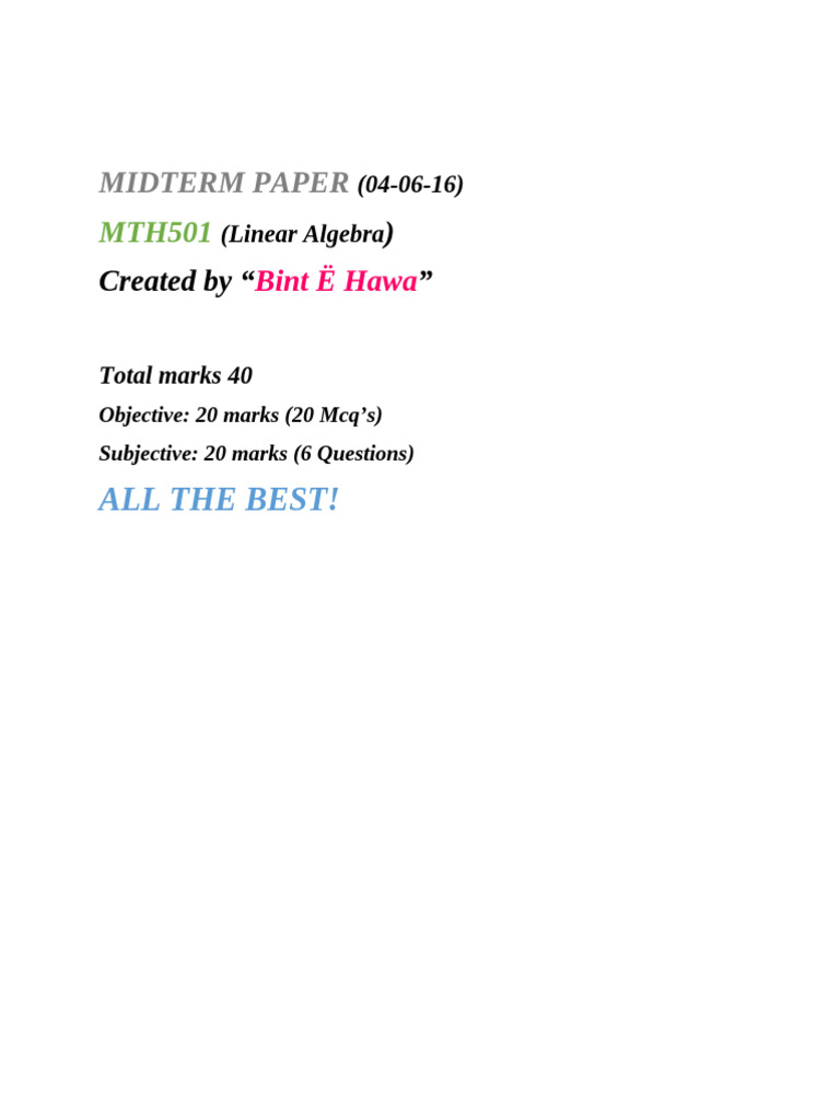 Mth501 Current Midterm Paper 2016 With Slides | PDF