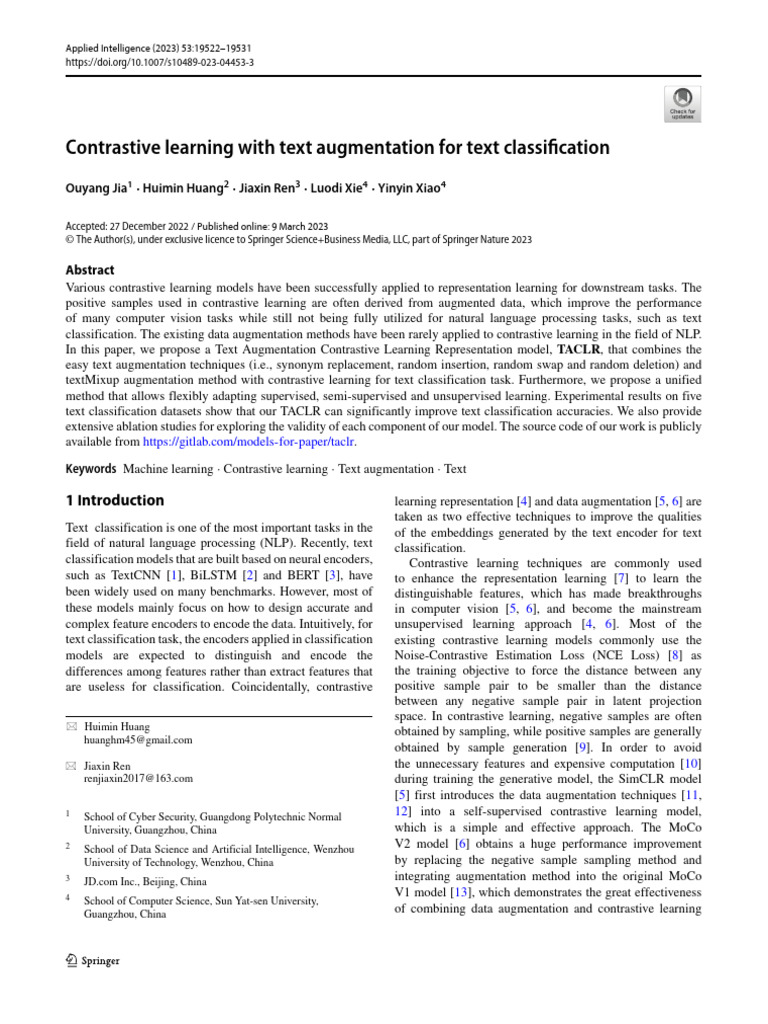 Contrastive Learning for Text Classification | PDF | Cognitive Science ...