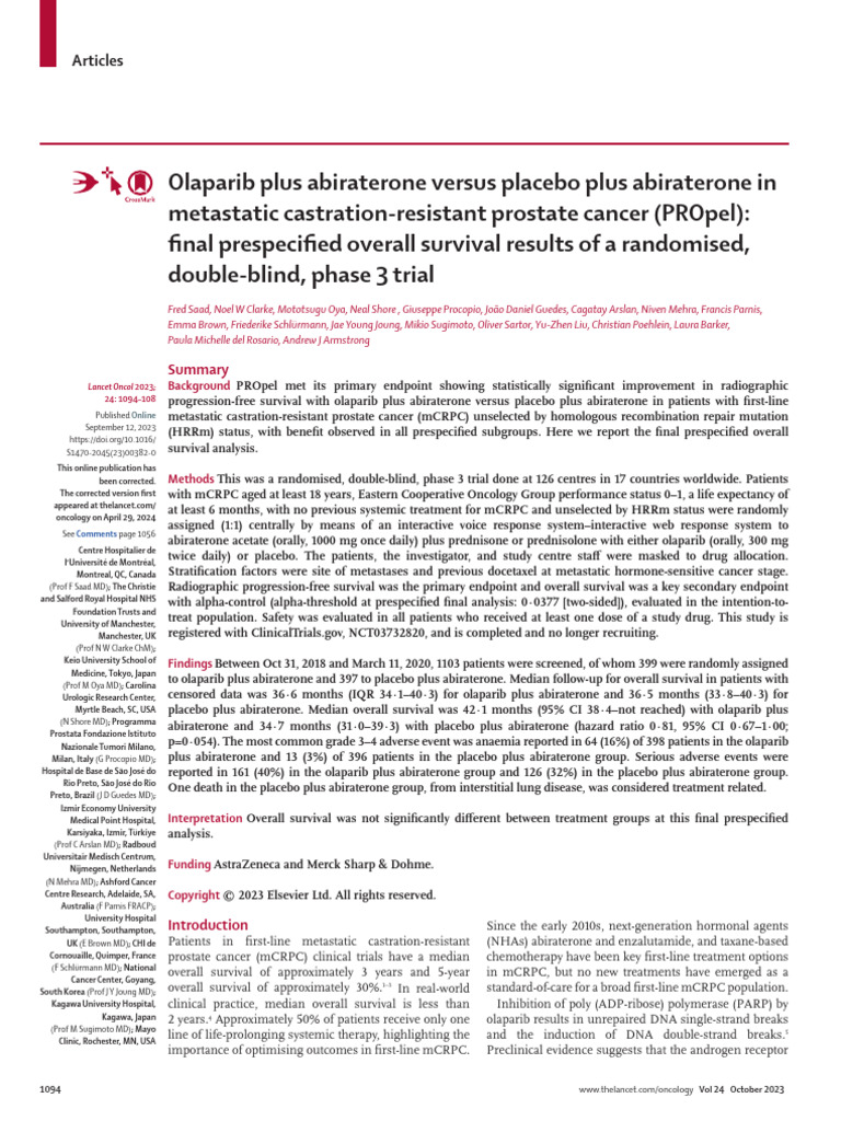 Olaparib Plus Abiraterone Versus Placebo Plus Abiraterone in 1027 | PDF ...