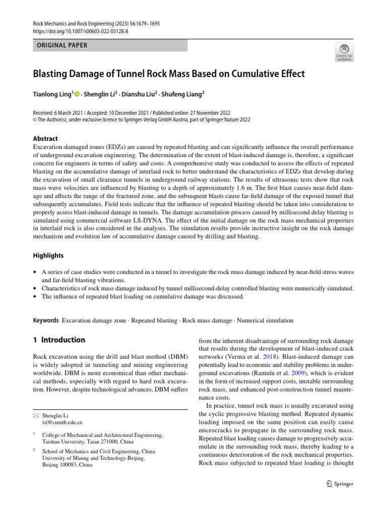 Blasting Damage in Tunnel Rock Mass | PDF | Granite | Young's Modulus