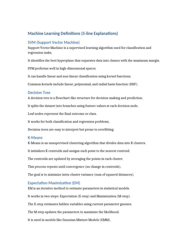 Machine Learning Algorithm Overview | PDF | Support Vector Machine ...