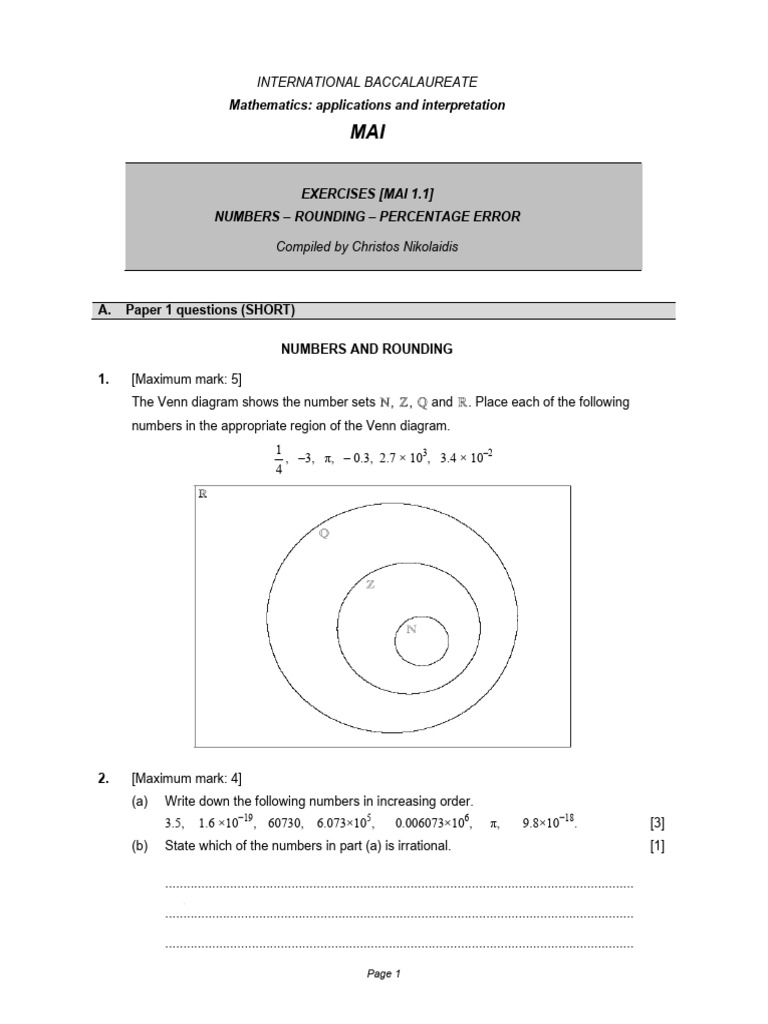 IB Math Exercises: Rounding & Percent Error | PDF | Mathematics ...