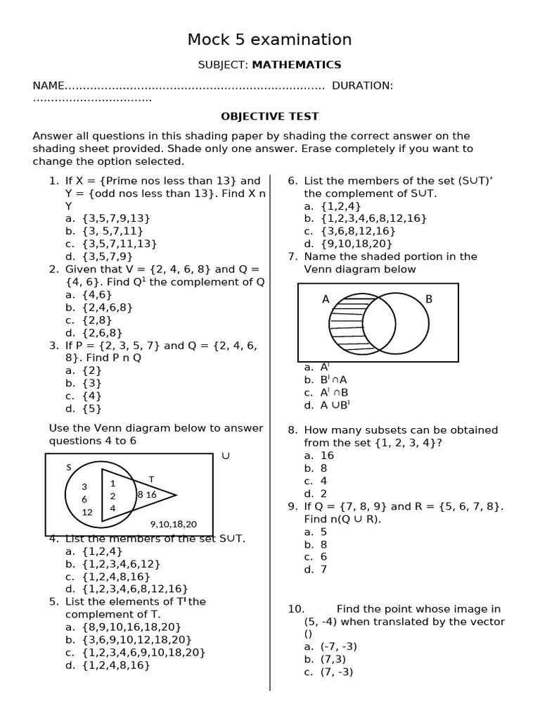 Mathematics Mock Exam Questions | PDF | Cartesian Coordinate System | Angle