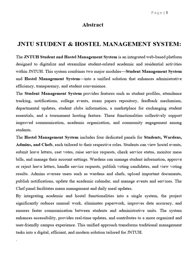 JNTUH Student & Hostel Management System | PDF | Databases | Scalability