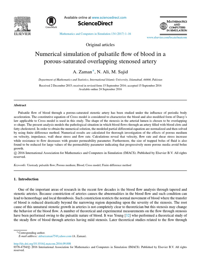 Pulsatile Blood Flow in Stenosed Artery Simulation | PDF | Hemodynamics ...