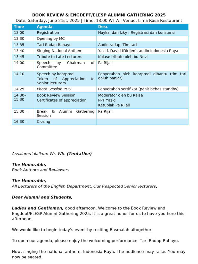 Alumni Gathering MC Script REVISI | PDF | Linguistics | Human Communication