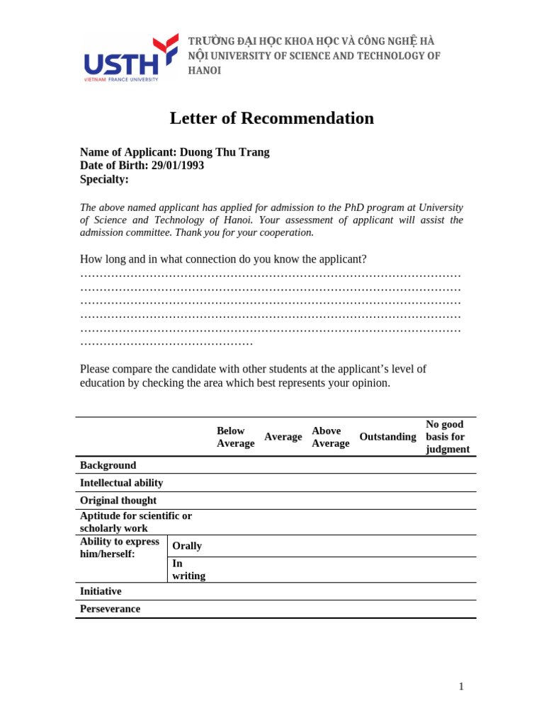 PhD Admission Recommendation Letter | PDF