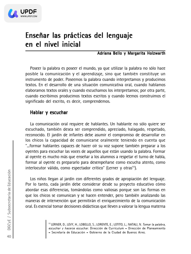Enseñar Las Prácticas Del Lenguaje en El Nivel Inicial | PDF ...