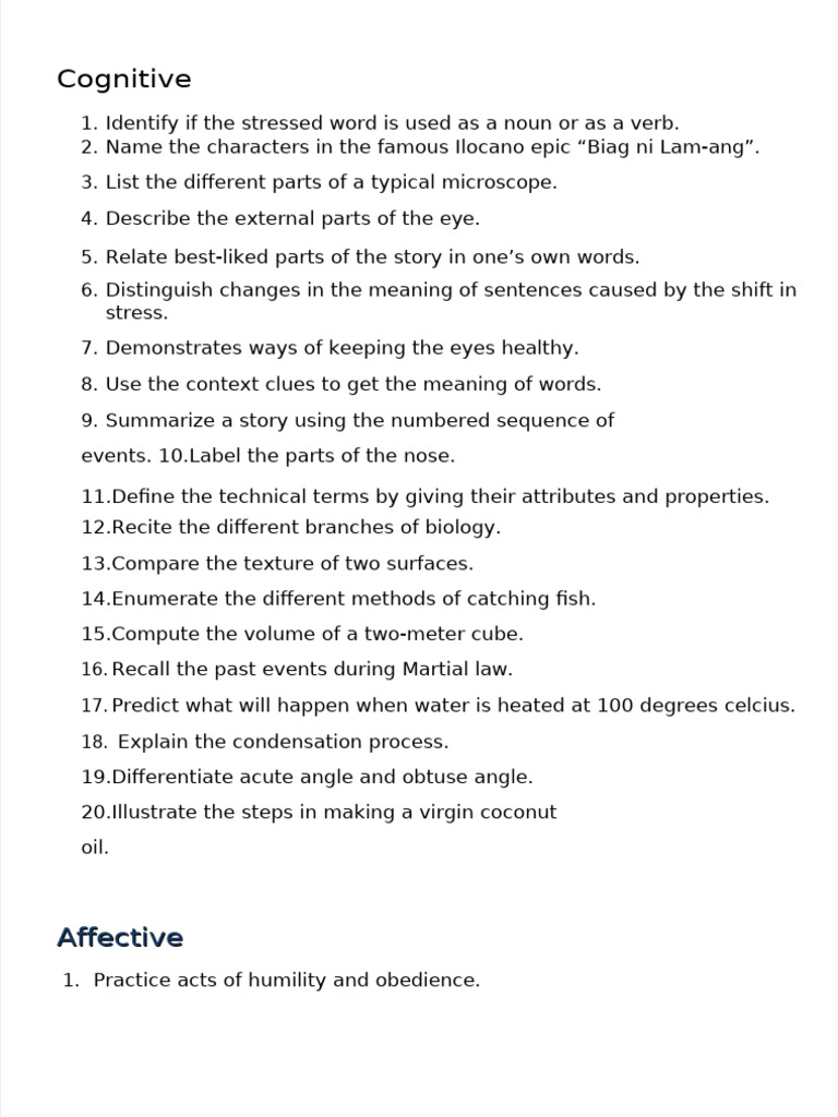Cognitive, Affective, and Psychomotor Skills | PDF | Psychology ...