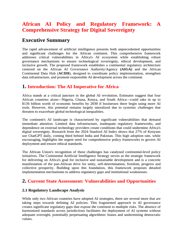 African AI Policy and Regulatory Framework | PDF | Governance ...