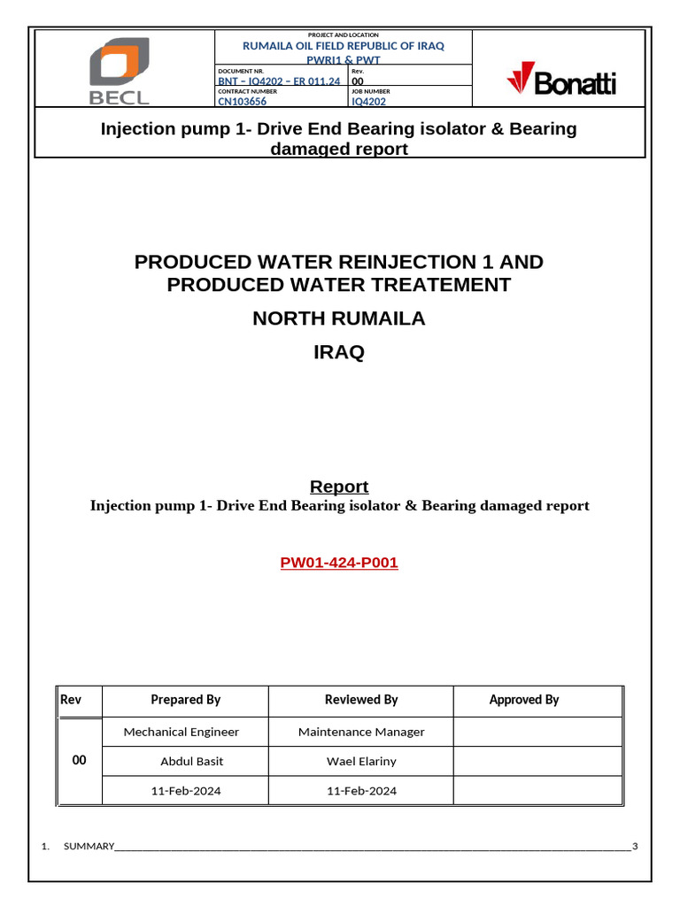Injection Pump 1 Bearing and Bearing Isolator Damaged Report | PDF ...