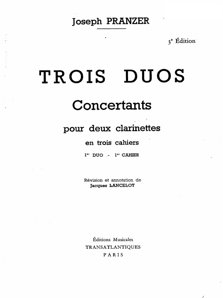 PRANZER Trois Duos Concertants (2 CL) - 1 | PDF
