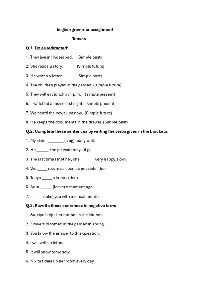 English Grammar Tenses Assignment | PDF