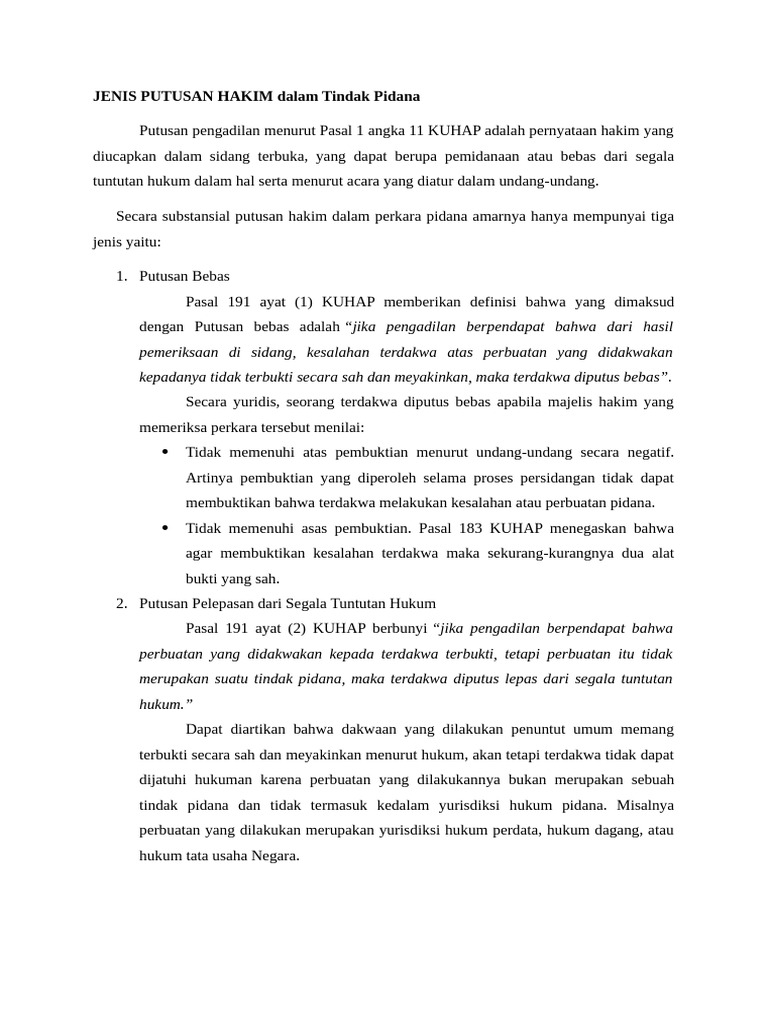 Jenis Putusan Hakim Dalam Tindak Pidana | PDF