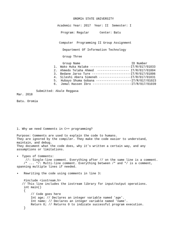Second Assignment of Computer Programming II IT Group Three | PDF ...
