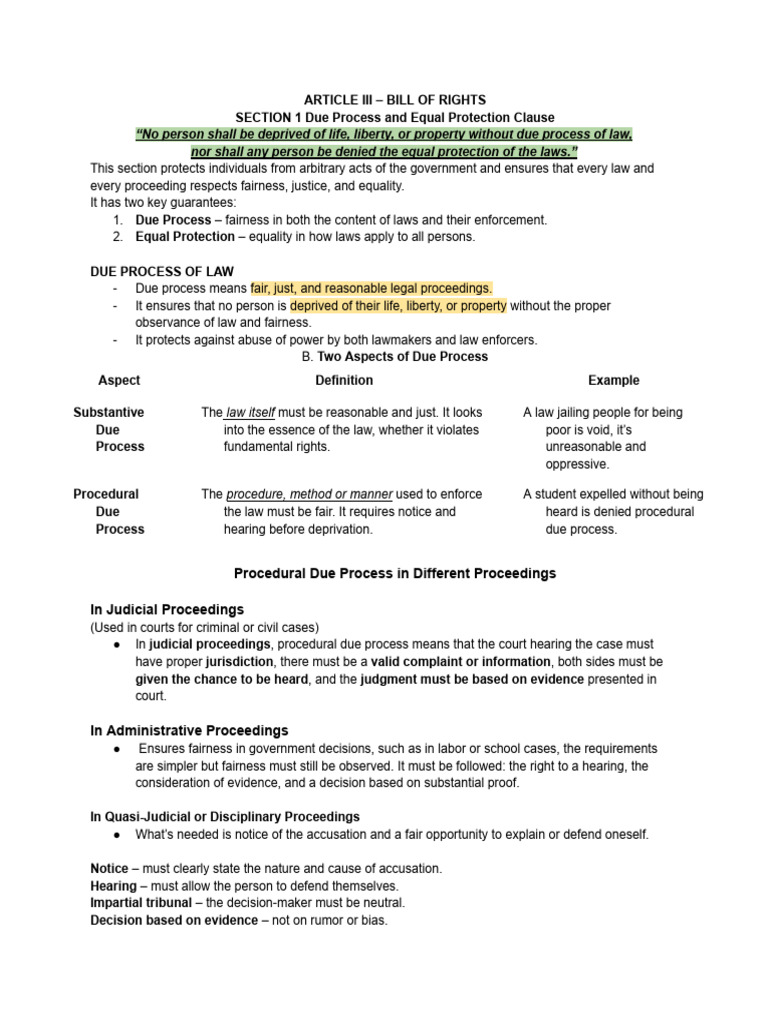 Due Process and Equal Protection Rights | PDF | Due Process Clause ...