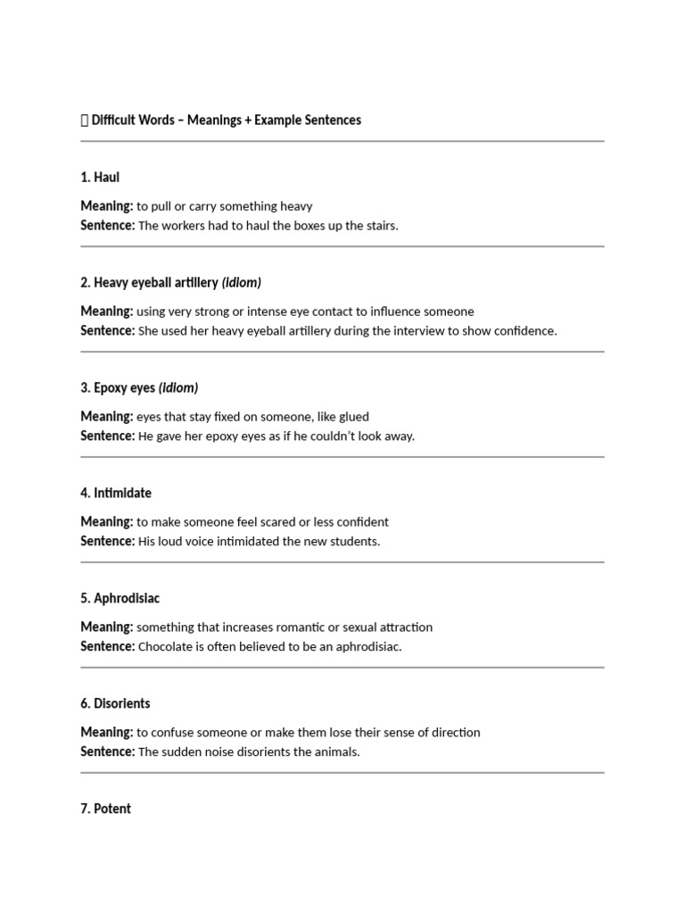 Difficult Words with Meanings & Examples | PDF