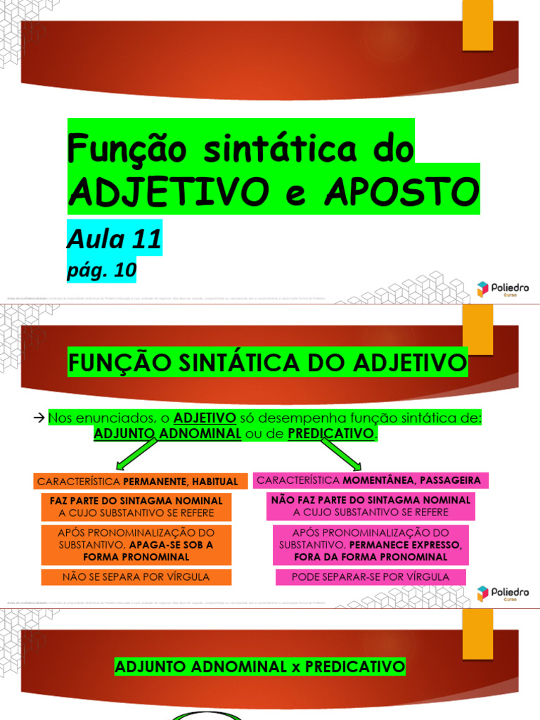 Função Sintática: Adjetivo e Aposto | PDF | Substantivo | Assunto ...