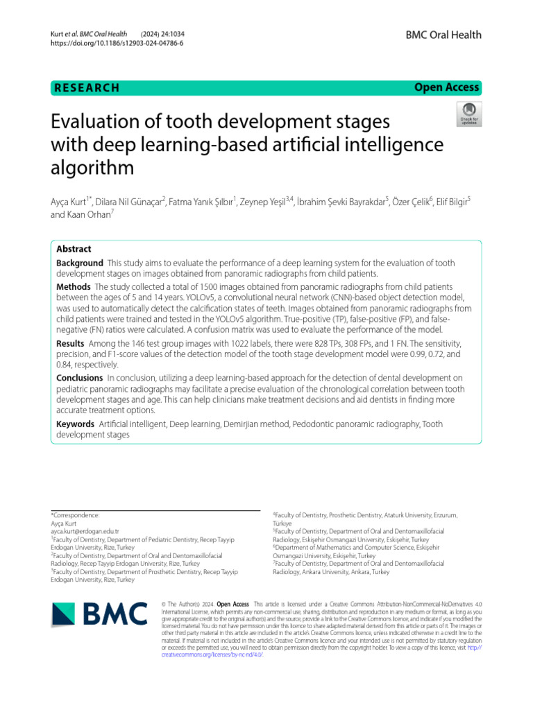 Evaluation of Tooth Development Stages With Deep Learning-Based ...