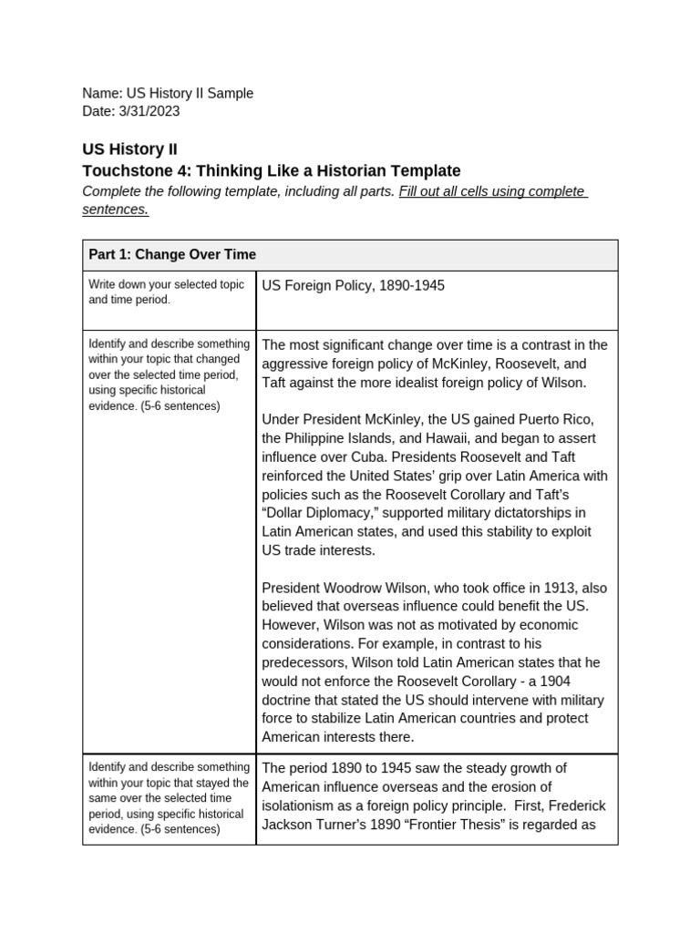 US History II Touchstone 4 Sample | PDF | Imperialism | Theodore Roosevelt