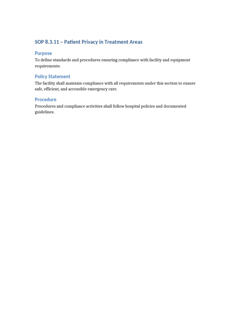 Patient Privacy Standards in Treatment Areas | PDF