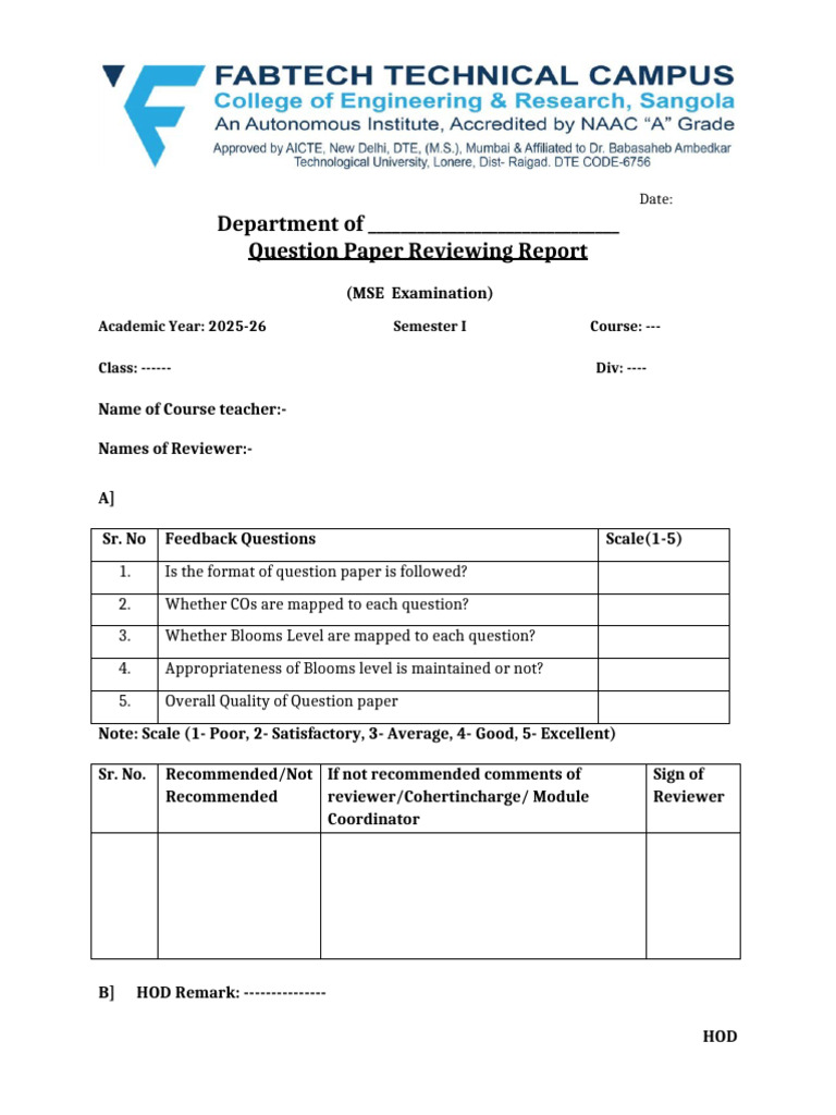 MSE Exam Question Paper Review Report | PDF