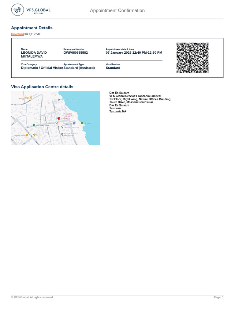 Appointment Confirmation for Visa Service | PDF