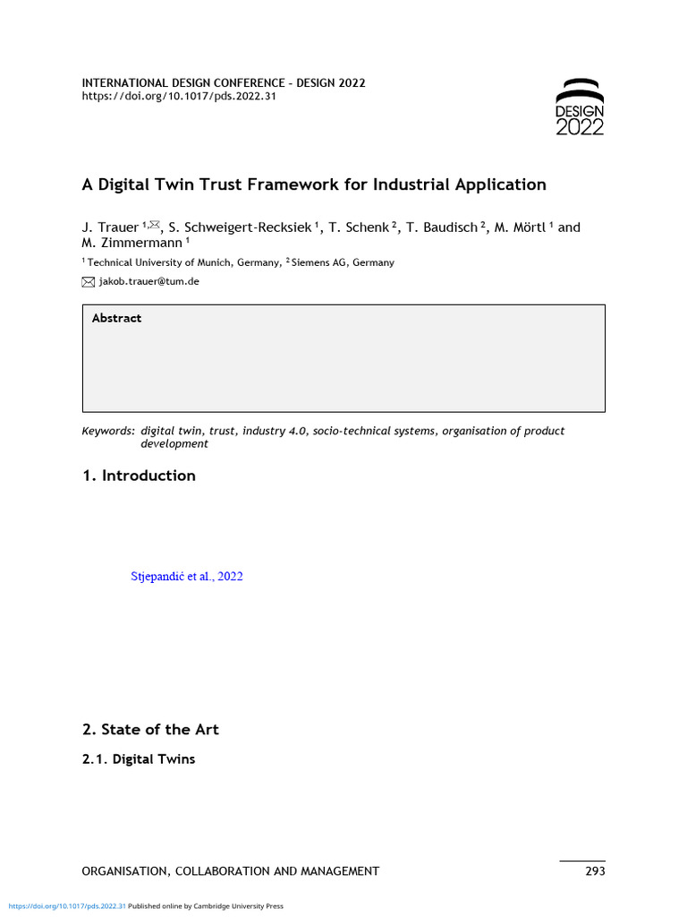 A Digital Twin Trust Framework For Industrial Application | PDF ...