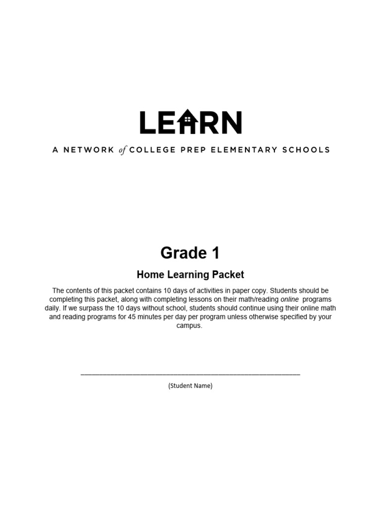 Grade 1 Home Learning Activities Packet | PDF
