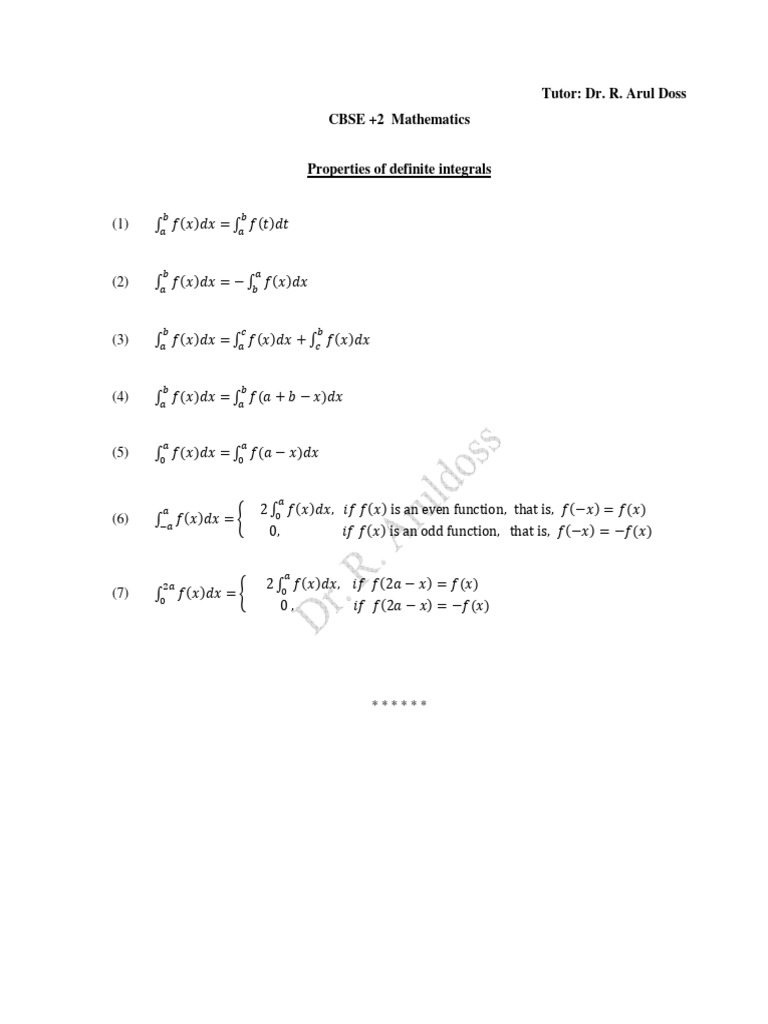 Properties of Definite Integrals | PDF