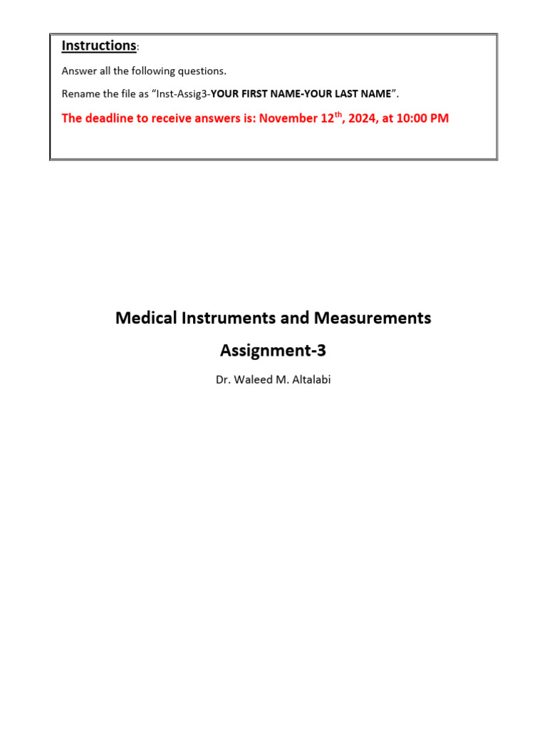 Medical Instruments and Measurements Assignment-3: Instructions | PDF ...