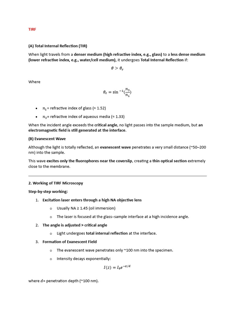 TIRF | PDF | Optics | Electromagnetic Radiation