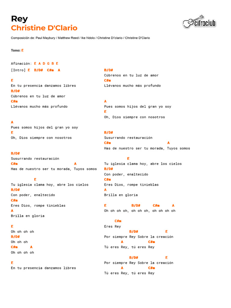Rey en E (Christine D'Clario) | PDF