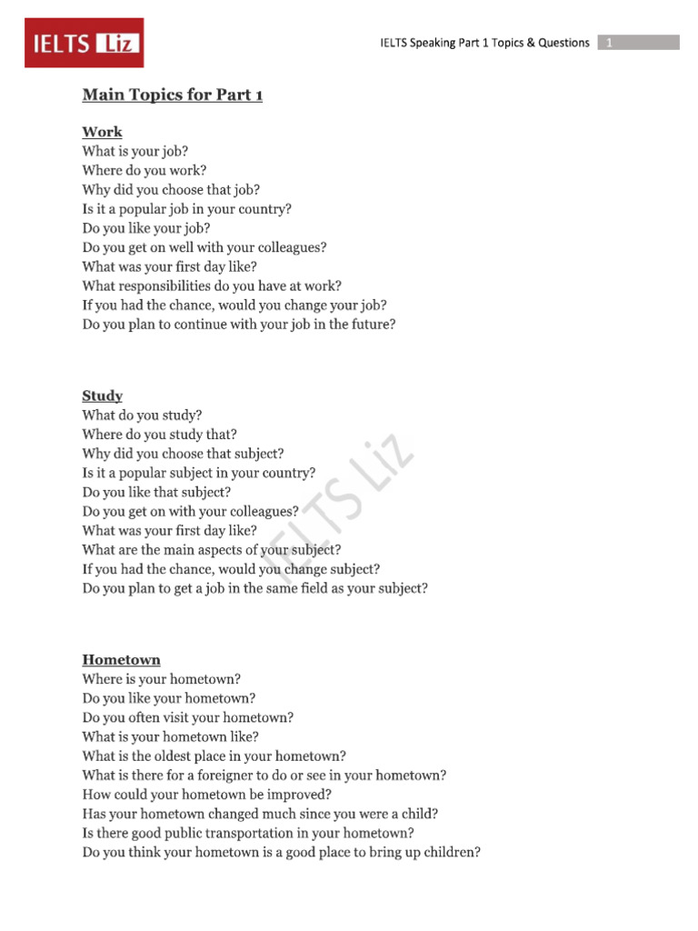 Ielts Question For Speaking Module | PDF