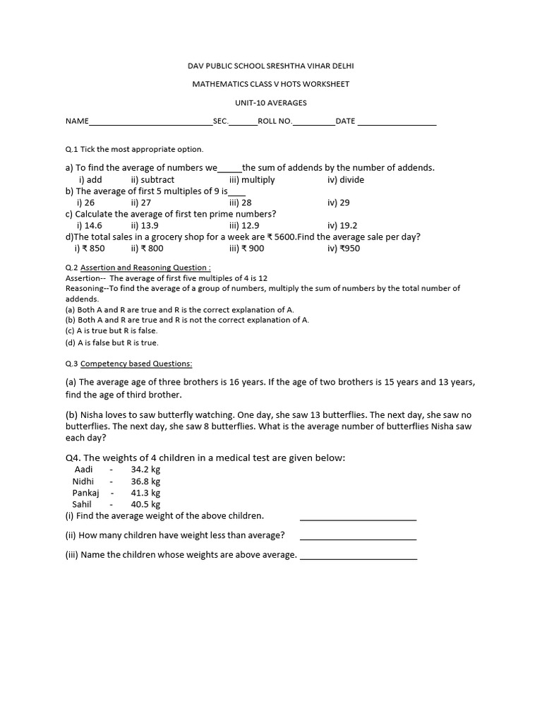 20-11-23 Class V Maths U-10 Hots Ws | PDF