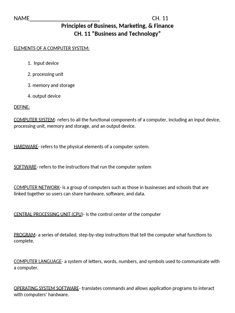 Copy of Ch. 11 Notes | PDF | Spreadsheet | Computer Program