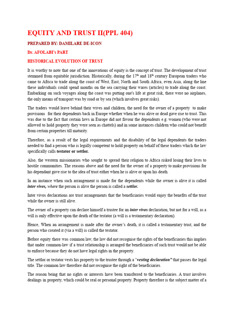 Equity and Trust Ii | PDF | Will And Testament | English Trust Law