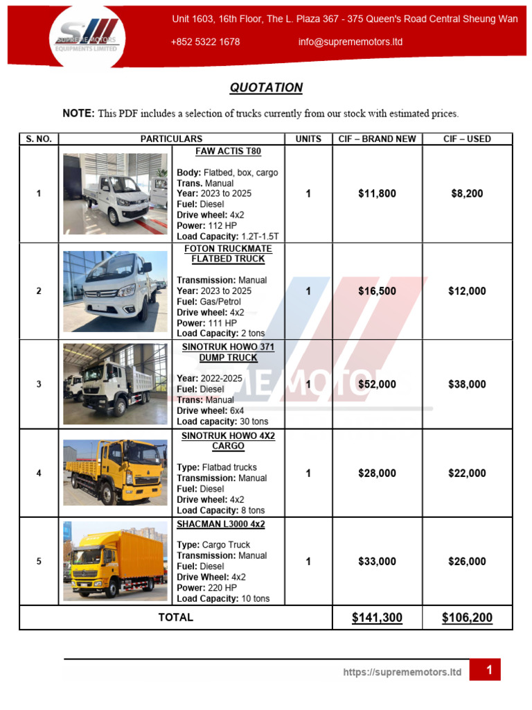 SM - Quotation (Trucks) | PDF | Truck | Vehicles