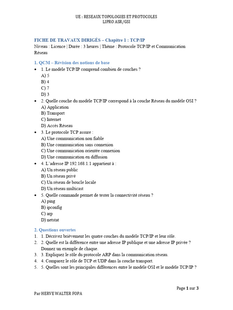 Guide sur le protocole TCP/IP et réseaux | PDF | Suite des protocoles ...