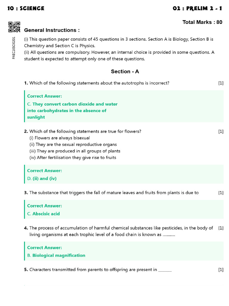 Answer Sheet PAEC10SCI0201697f7d | PDF