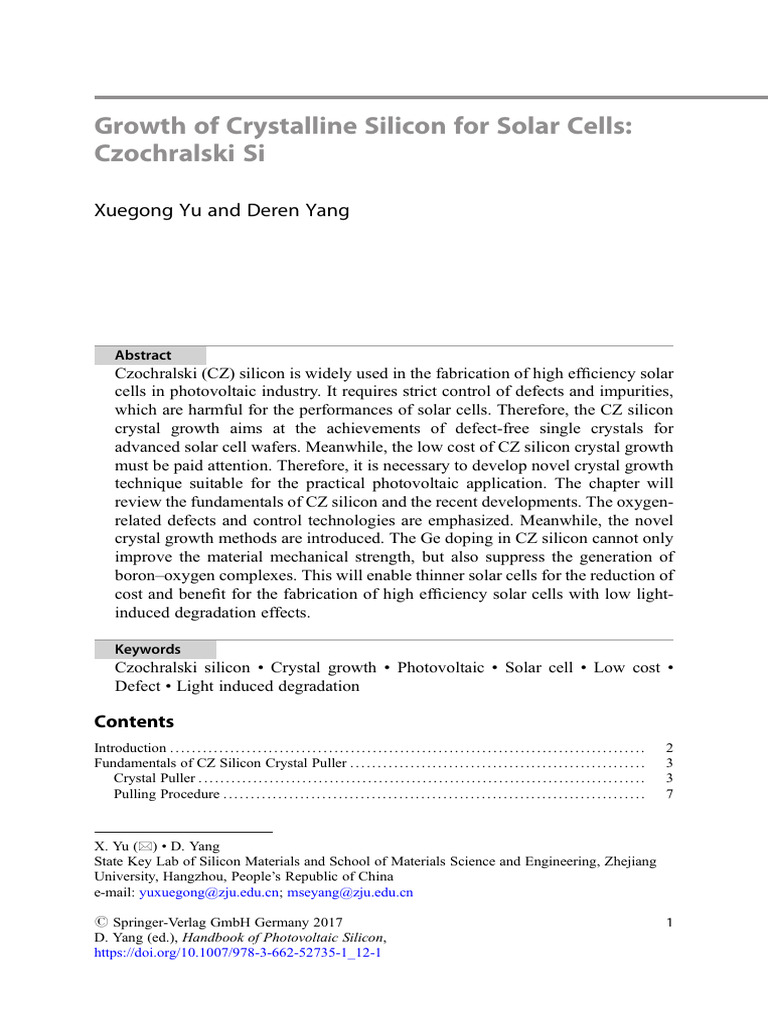 Czochralski Silicon Growth for Solar Cells | PDF | Dislocation | Solar Cell
