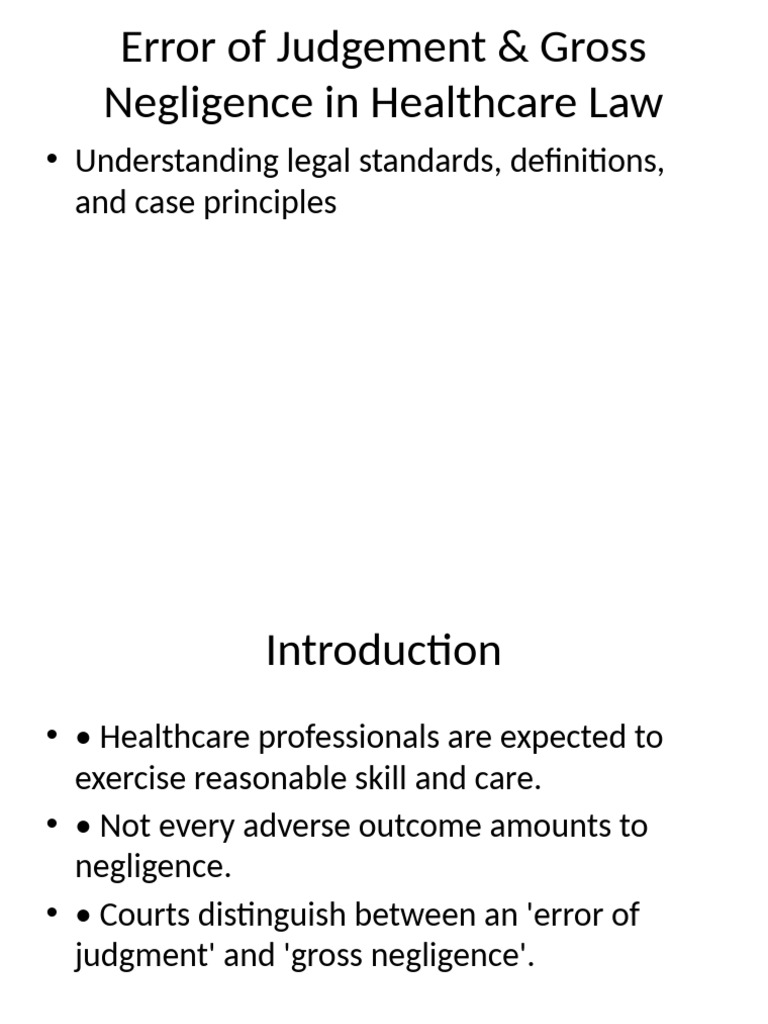 Healthcare Law: Error vs. Gross Negligence | PDF