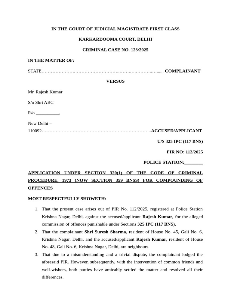 Application for Compounding IPC 325 | PDF | Crimes | Crime & Violence