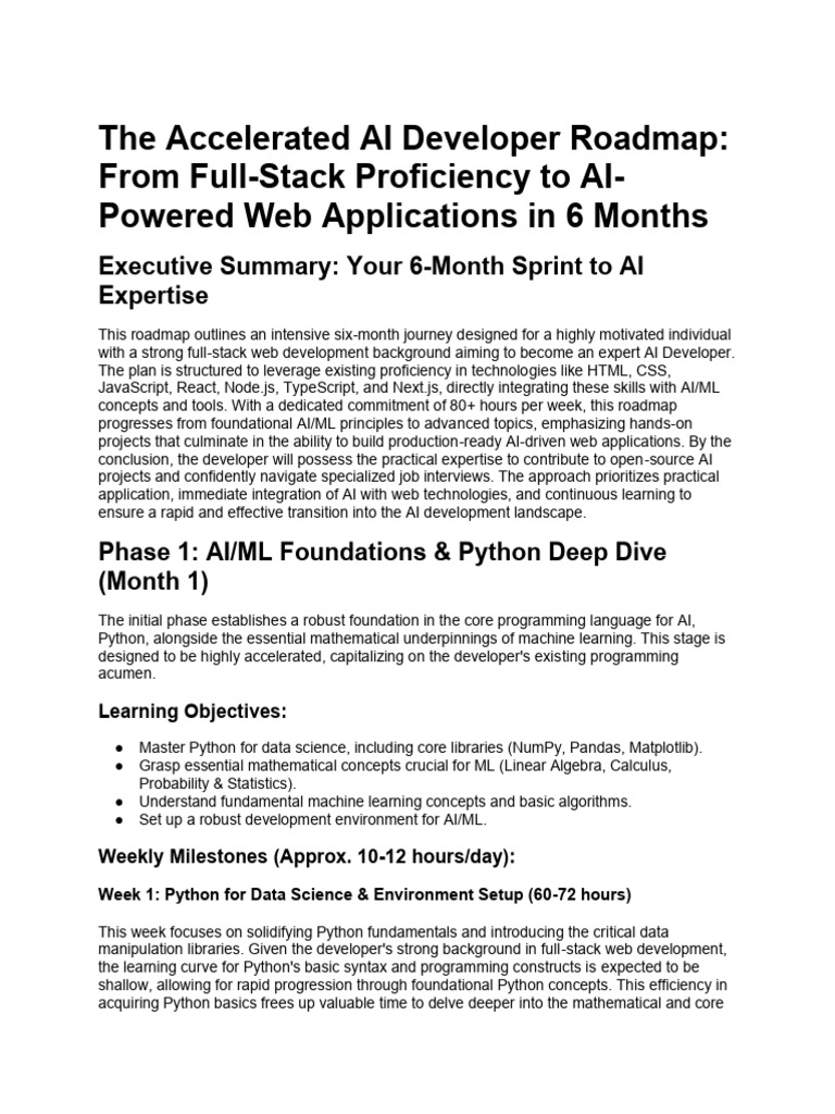 AI Developer Roadmap: 6-Month Guide | PDF | Machine Learning | Deep ...
