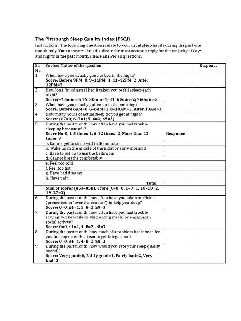 Pittsburgh Sleep Quality Index Guide | PDF