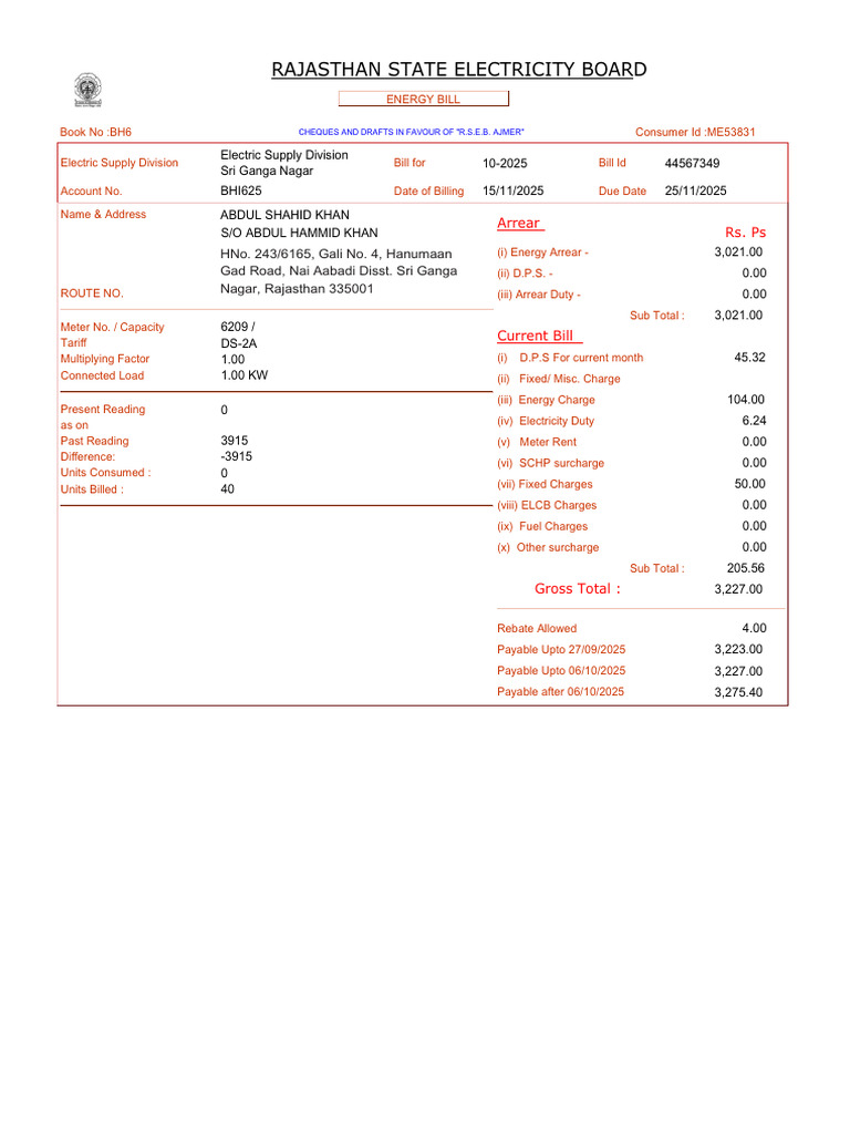 Rajasthan Electricity Bill Summary | PDF | Electric Power | Power (Physics)