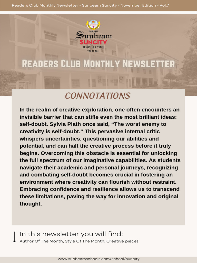 November Readers Club Newsletter | PDF | Sylvia Plath | Creativity