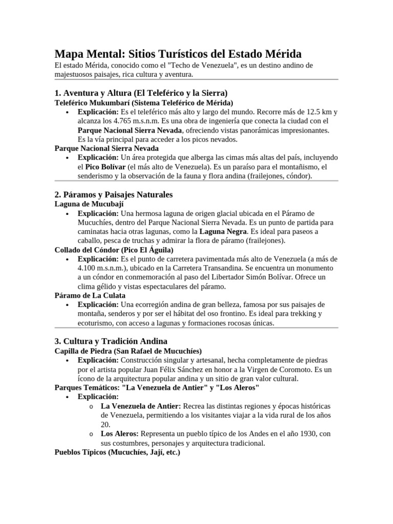 Sitios Turísticos en Mérida, Venezuela | PDF